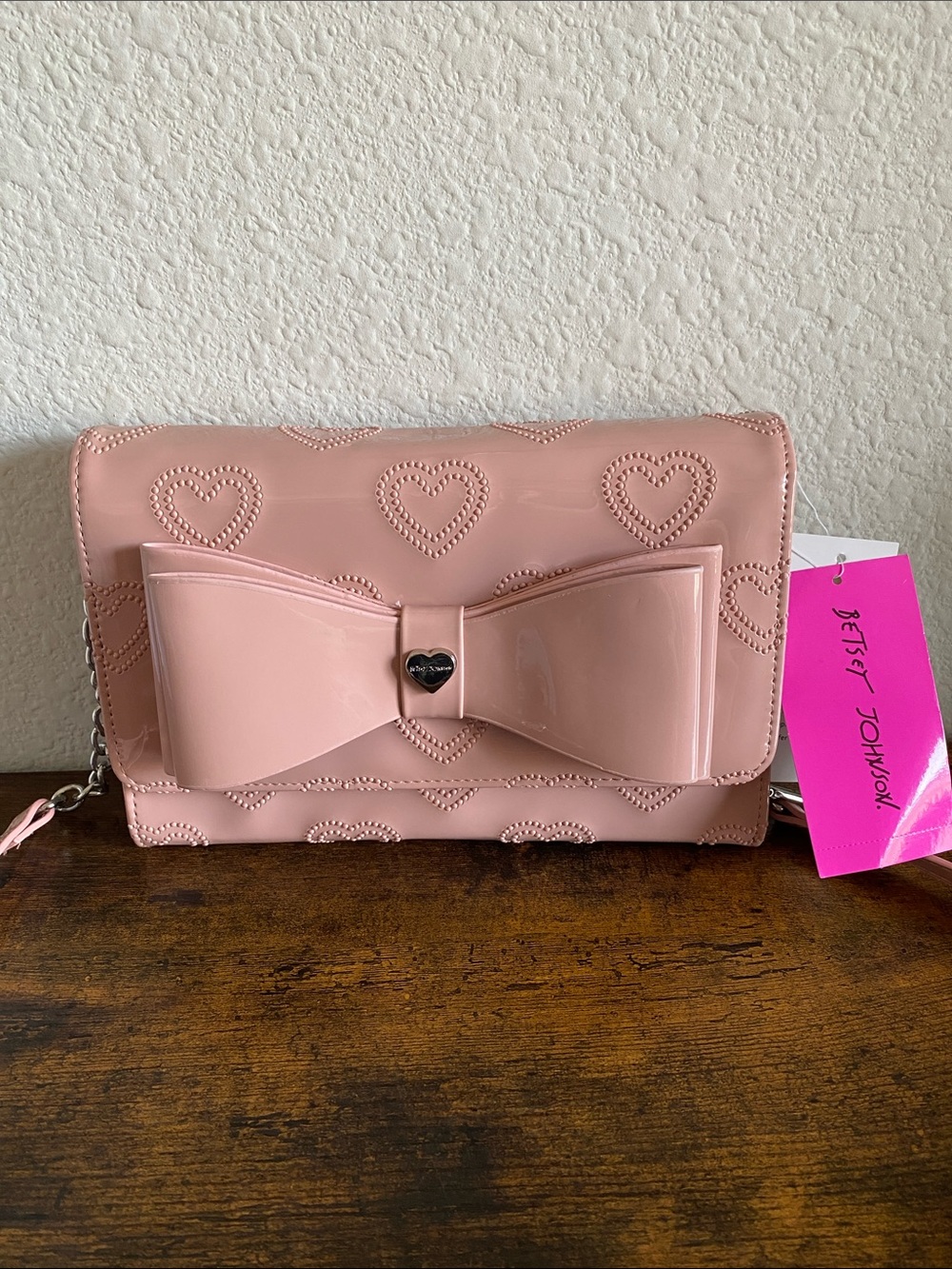 Betsey Johnson Blush Colored Heart Bow Crossbody Bag (Discounted!!)